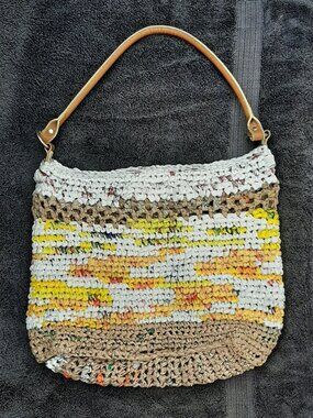 UNIQUE Handmade Upcycled Repurposed Grocery Plastic Bag Crochet Tote Bag 15x12x4